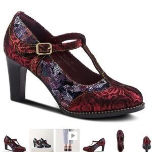Chic Burgundy Floral Women's Heels